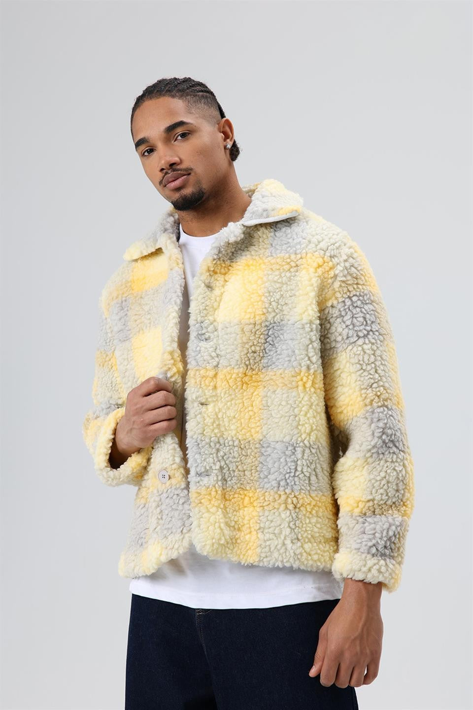 Oversize Peluş Ekose Ceket