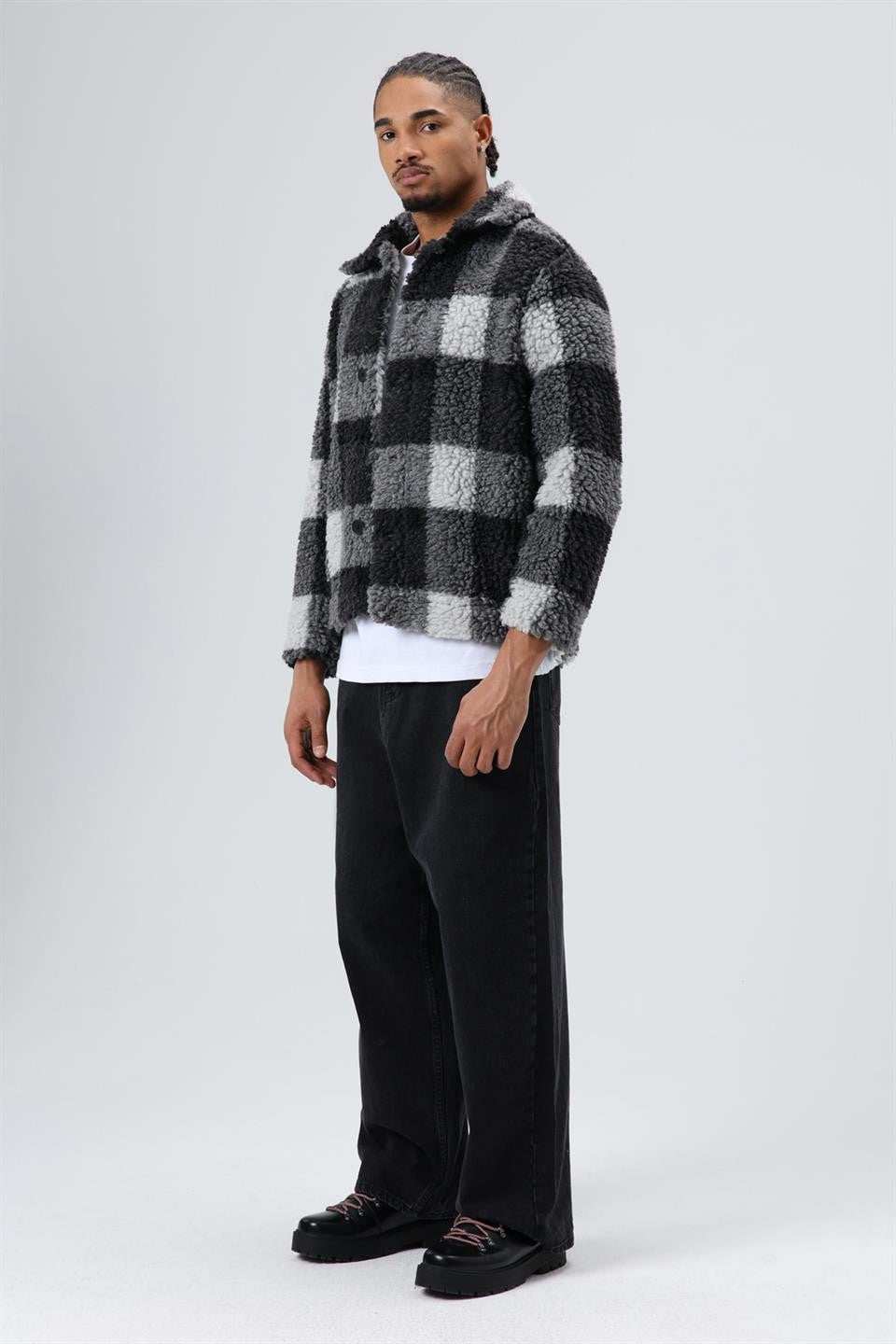 Oversize Peluş Ekose Ceket