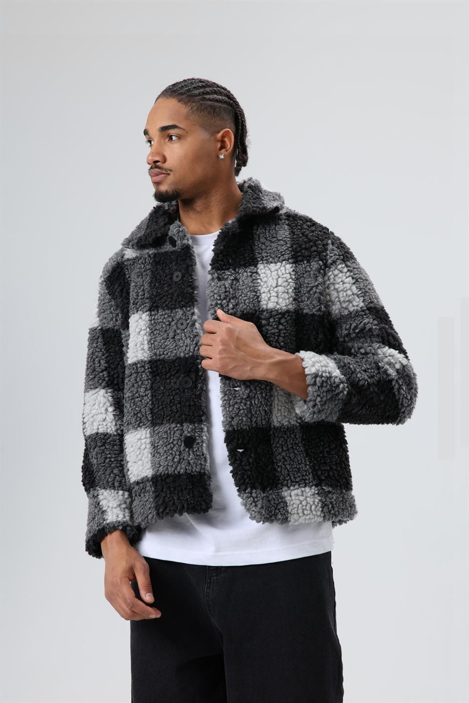 Oversize Peluş Ekose Ceket