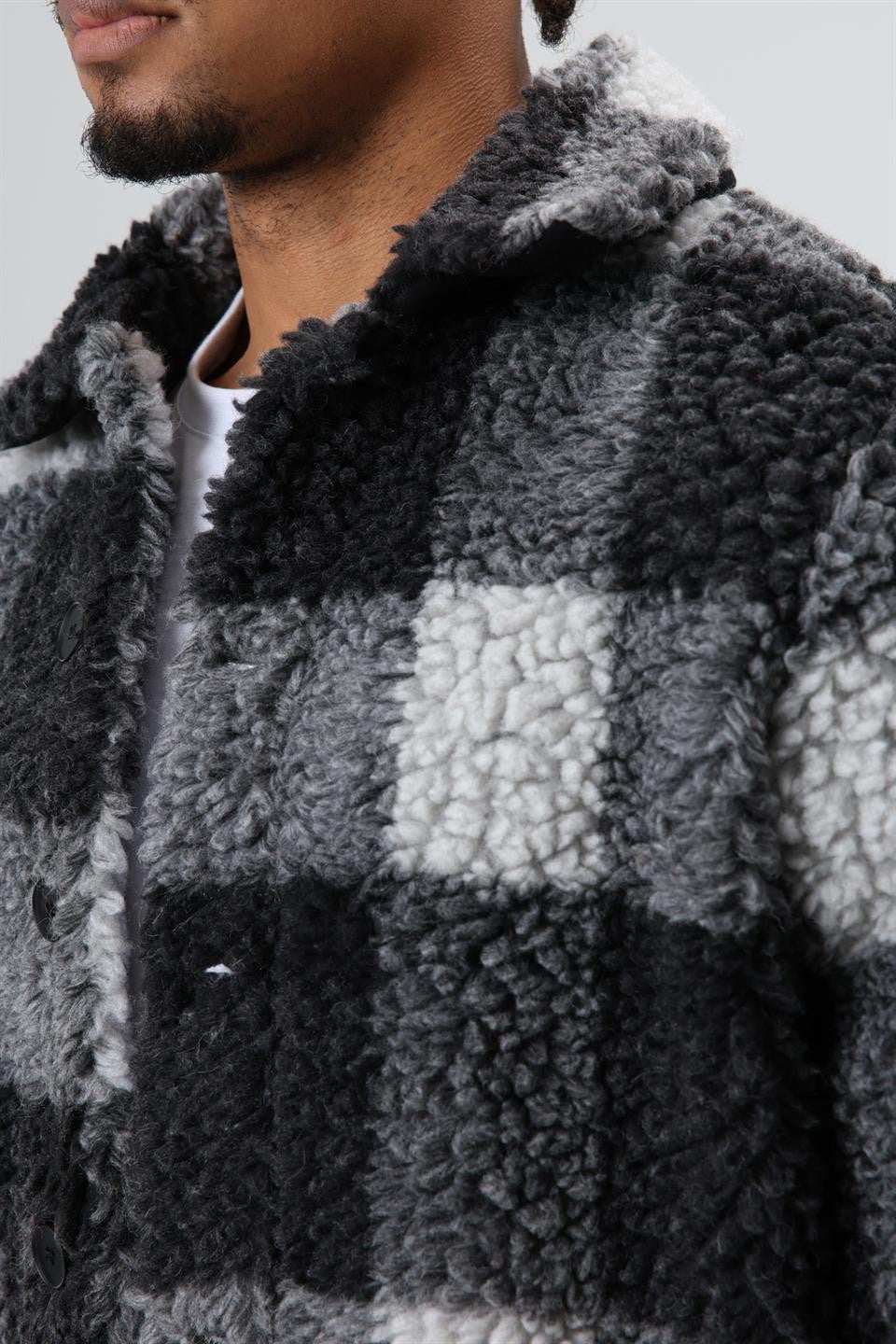 Oversize Peluş Ekose Ceket