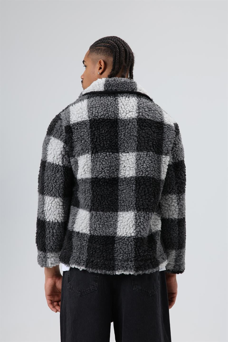 Oversize Peluş Ekose Ceket