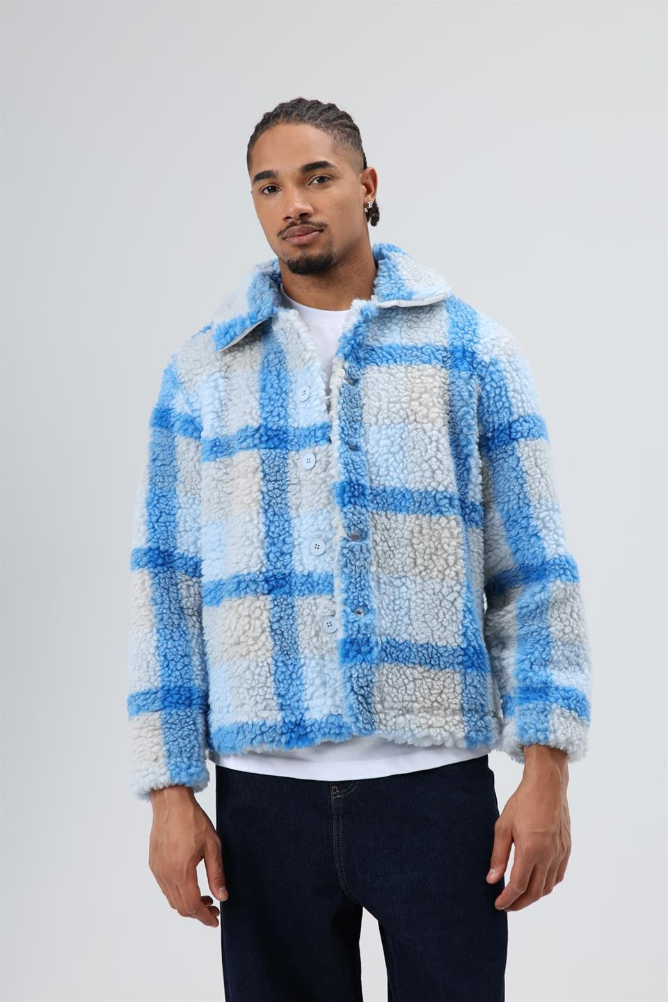 Oversize Peluş Ekose Ceket