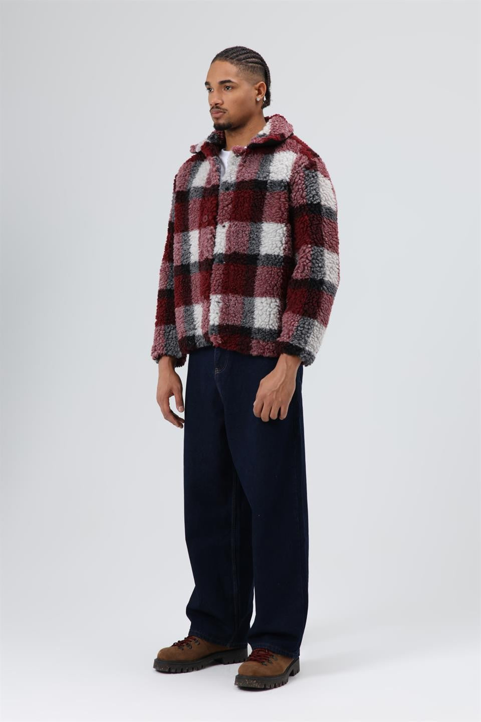 Oversize Peluş Ekose Ceket