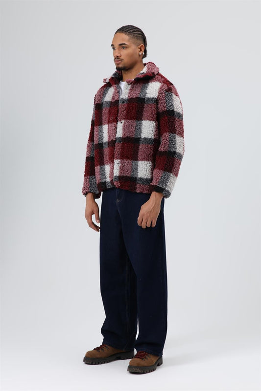 Oversize Peluş Ekose Ceket