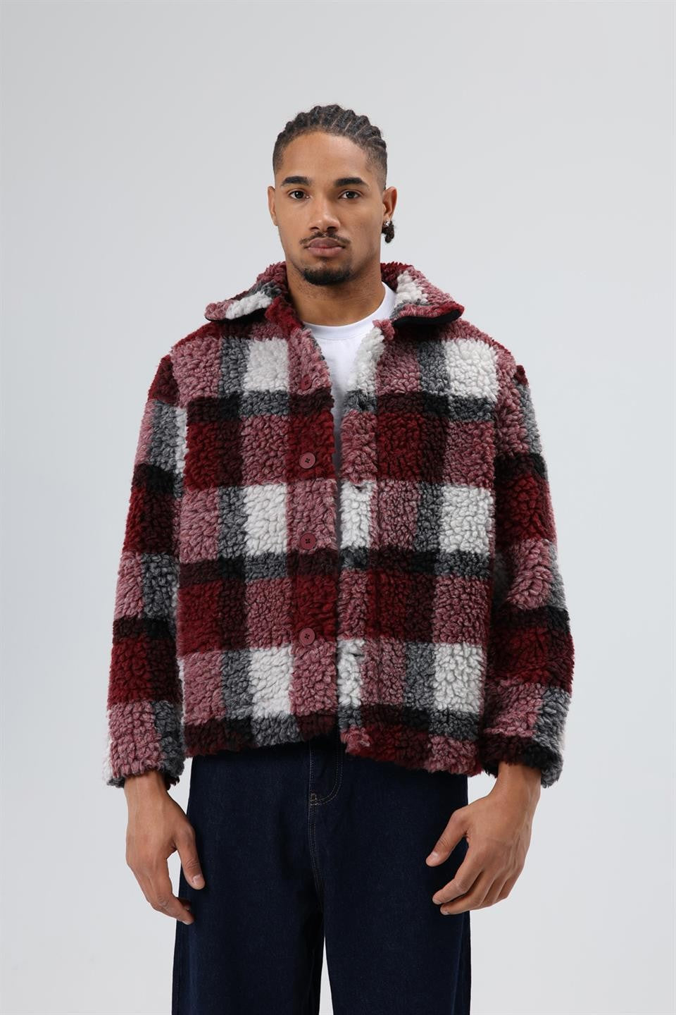 Oversize Peluş Ekose Ceket