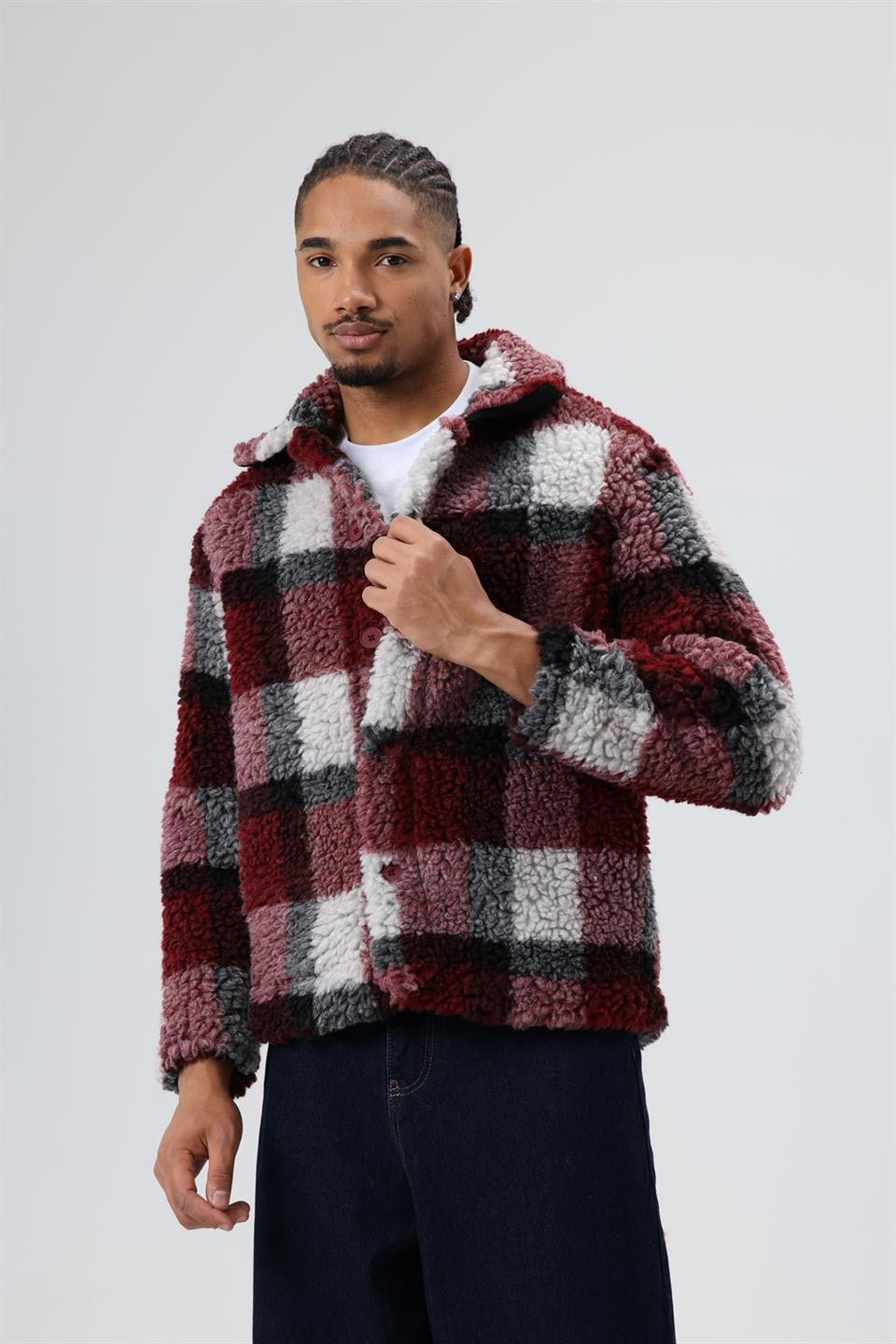Oversize Peluş Ekose Ceket