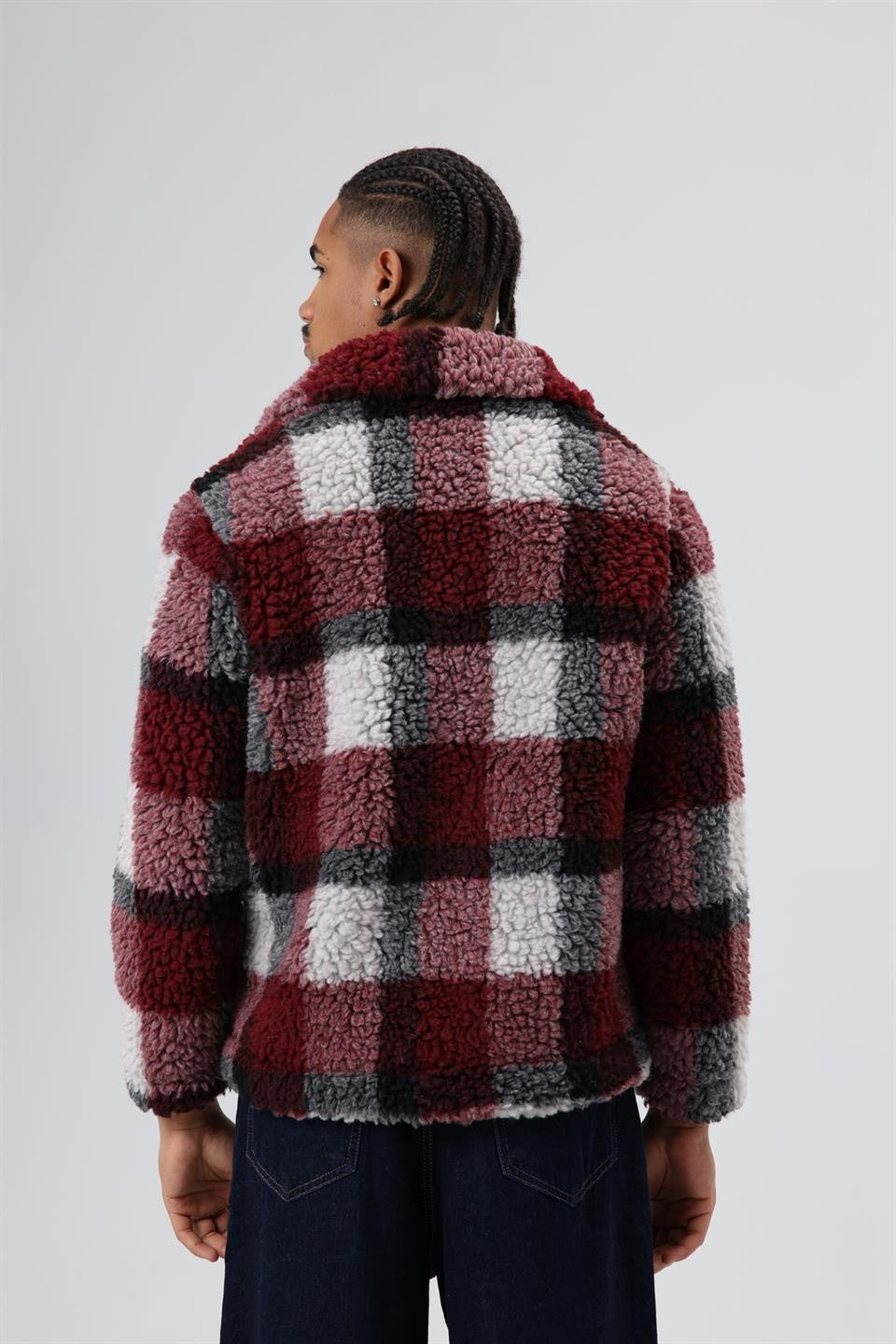 Oversize Peluş Ekose Ceket