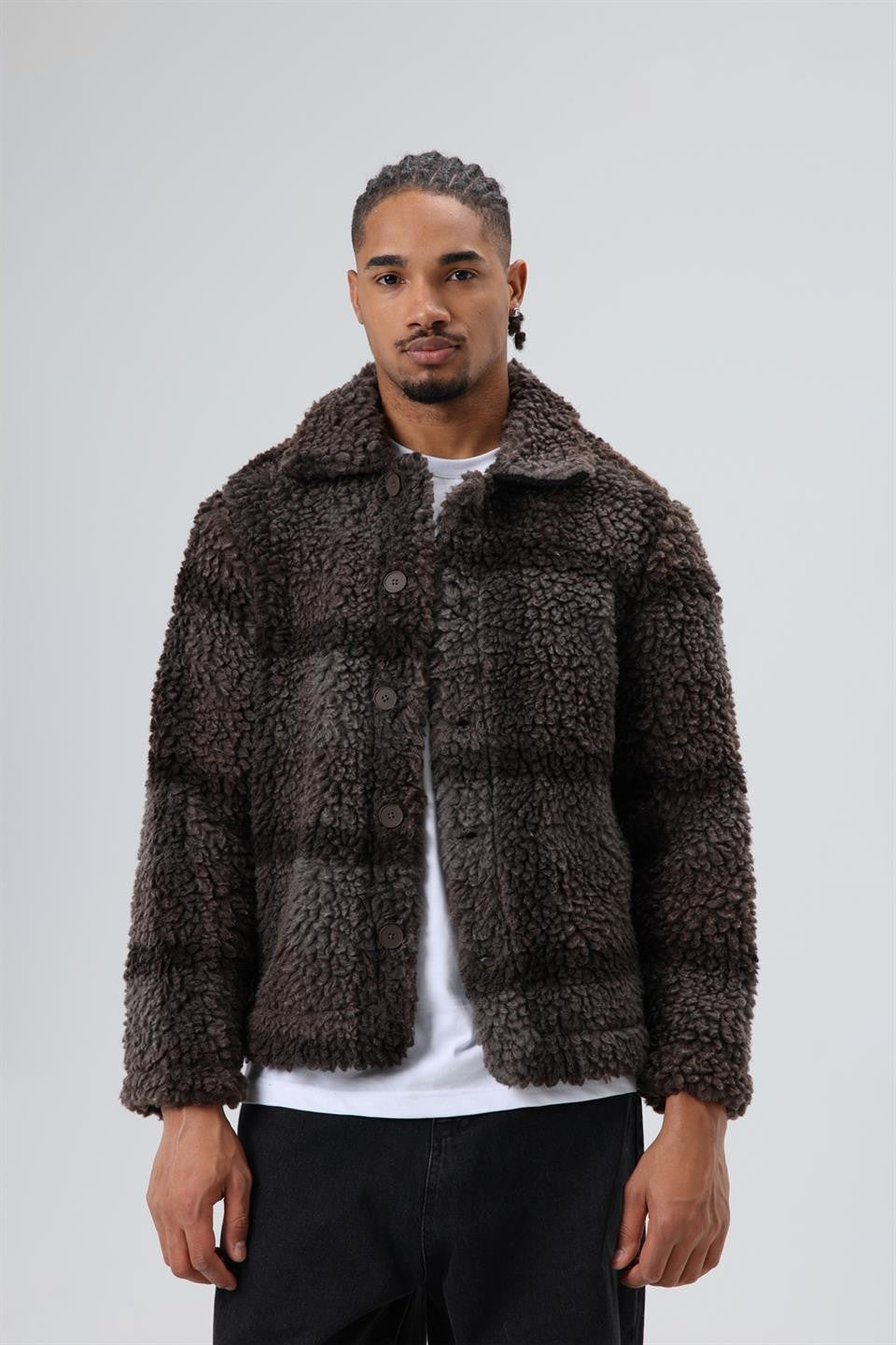 Oversize Peluş Ekose Ceket