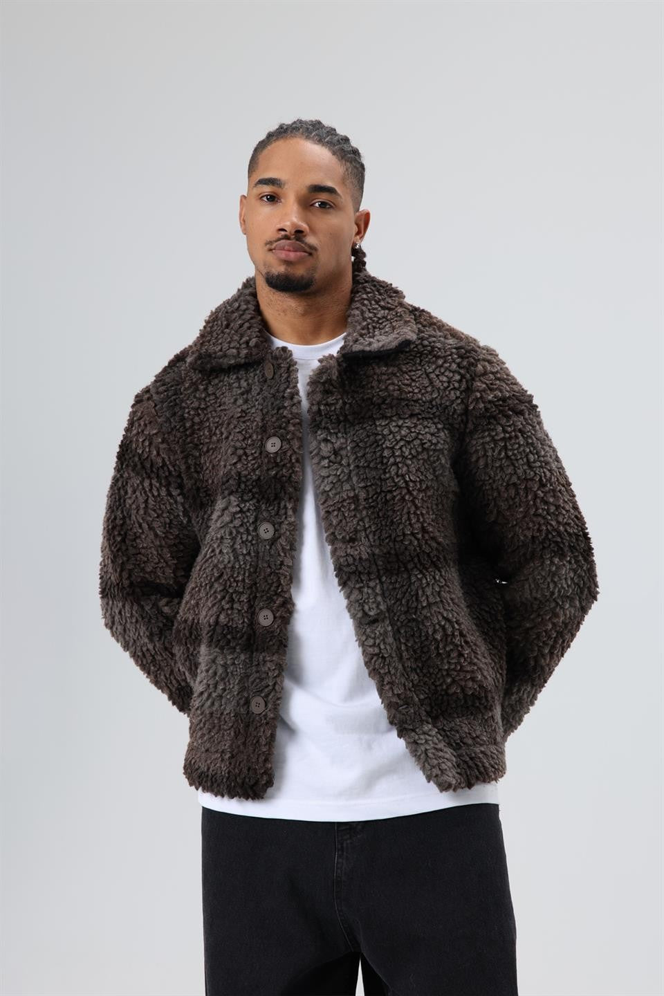 Oversize Peluş Ekose Ceket