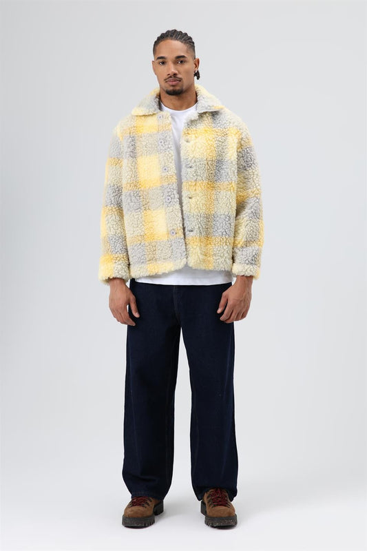 Oversize Peluş Ekose Ceket