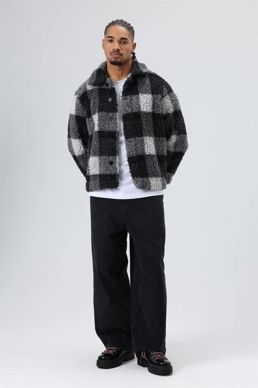 Oversize Peluş Ekose Ceket