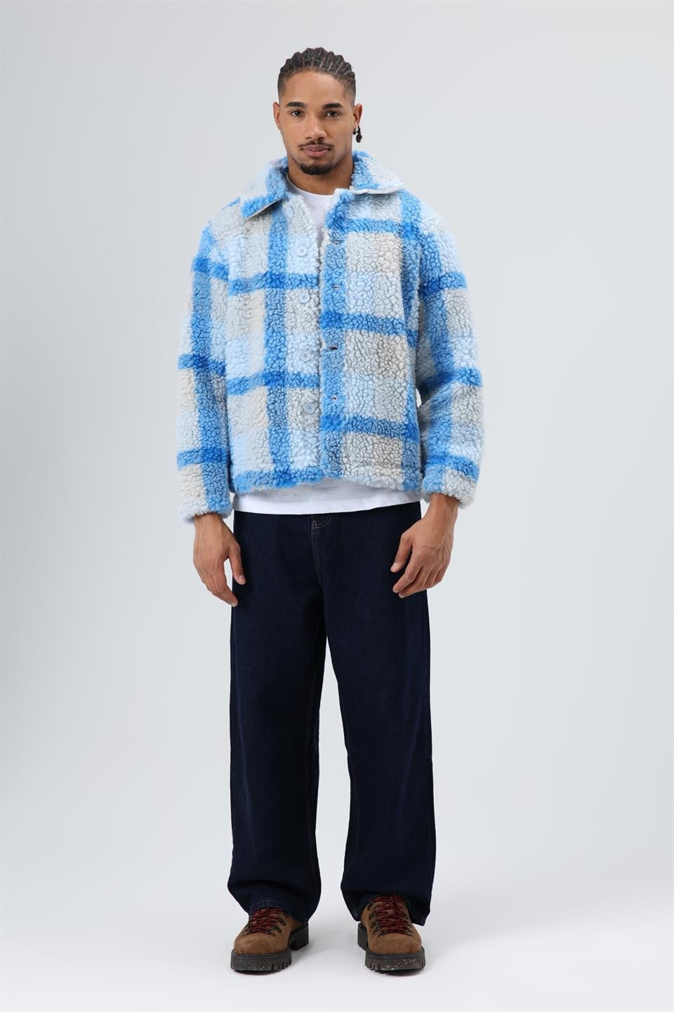 Oversize Peluş Ekose Ceket