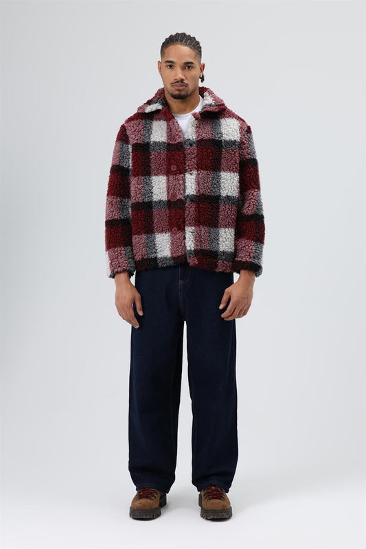 Oversize Peluş Ekose Ceket