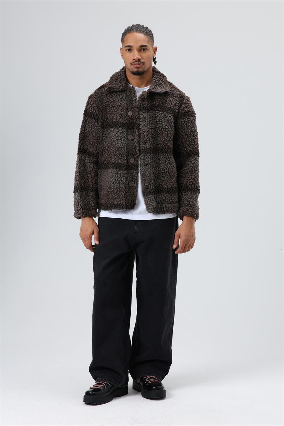 Oversize Peluş Ekose Ceket