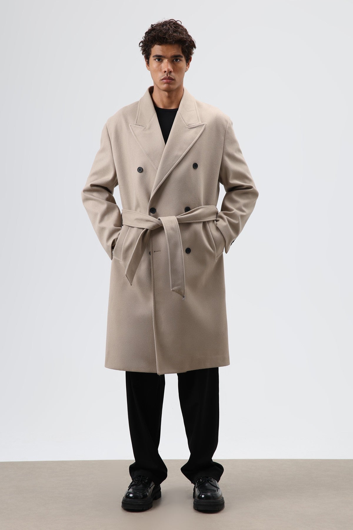 Oversize Kruvaze Kaşe Kaban