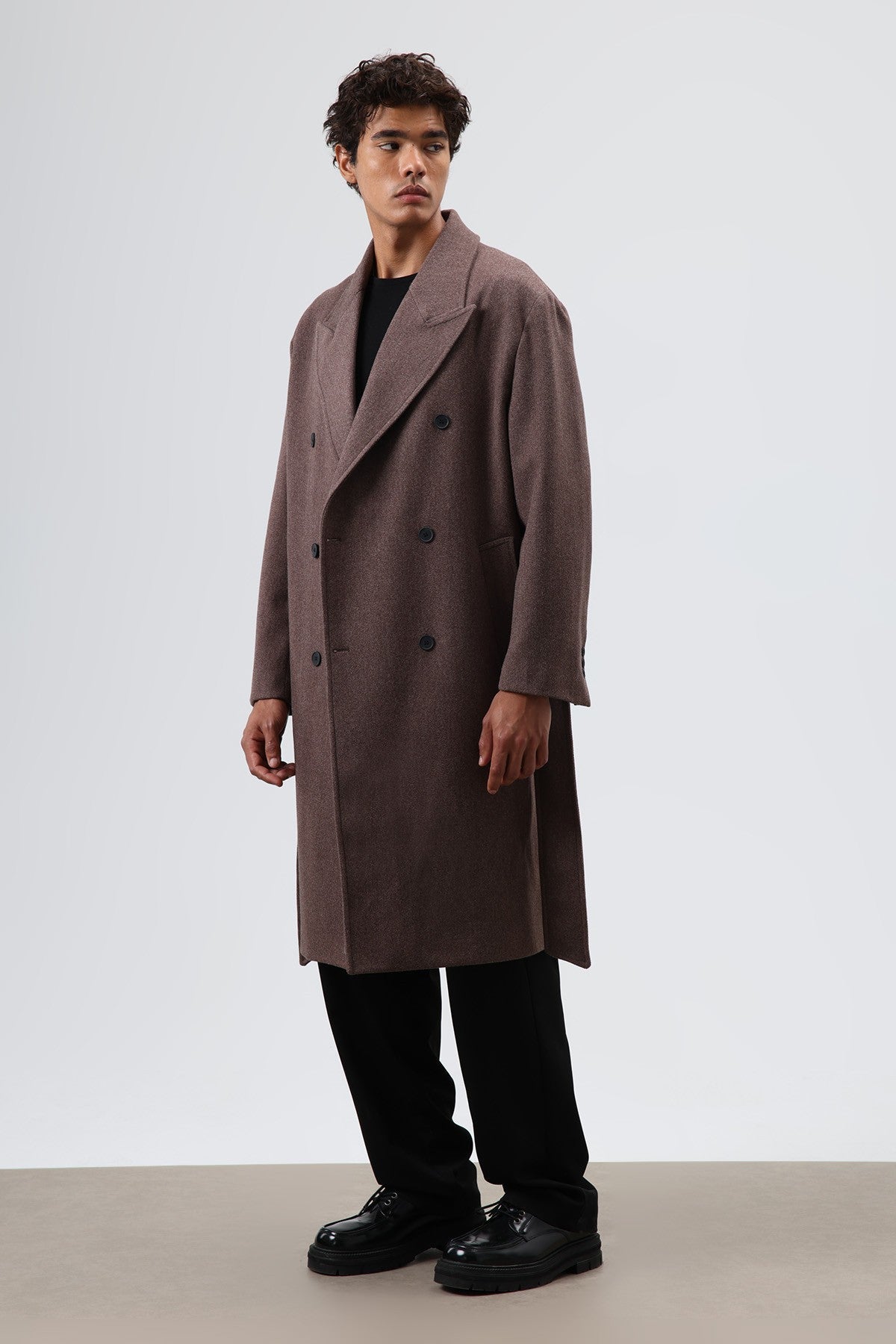 Oversize Kruvaze Kaşe Kaban
