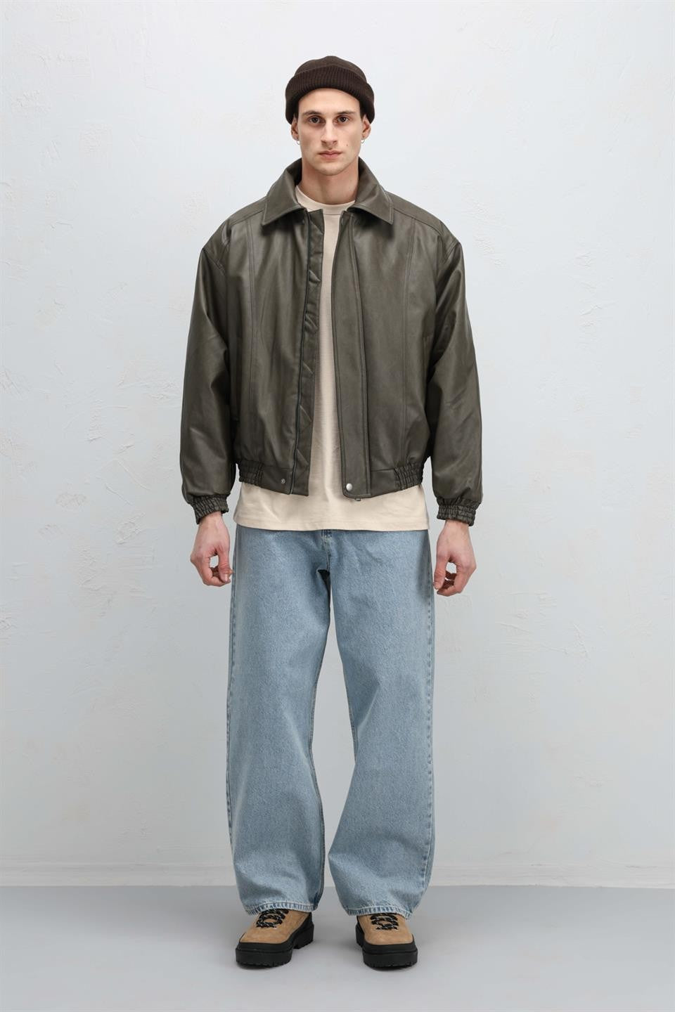 Oversize Deri Bomber Ceket