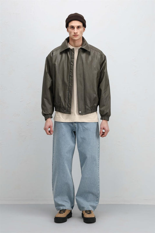 Oversize Deri Bomber Ceket