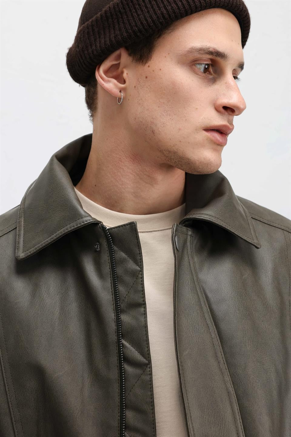 Oversize Deri Bomber Ceket
