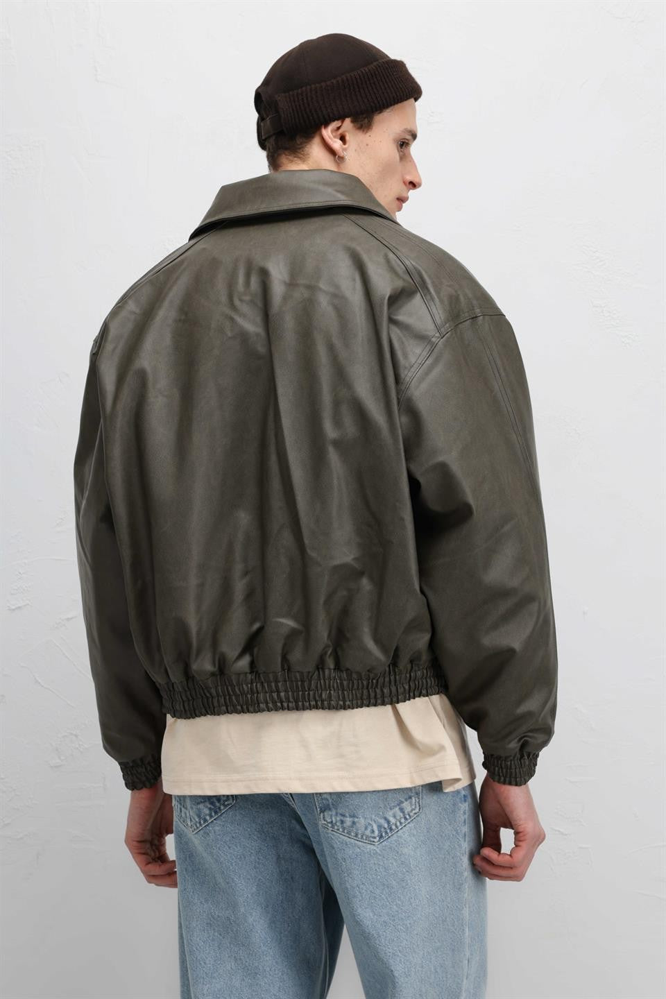 Oversize Deri Bomber Ceket