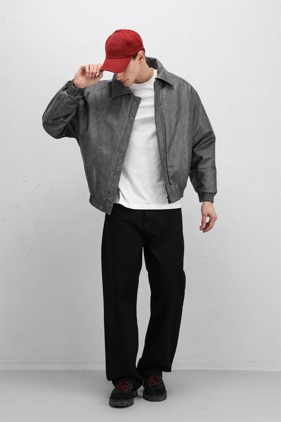 Oversize Deri Bomber Ceket