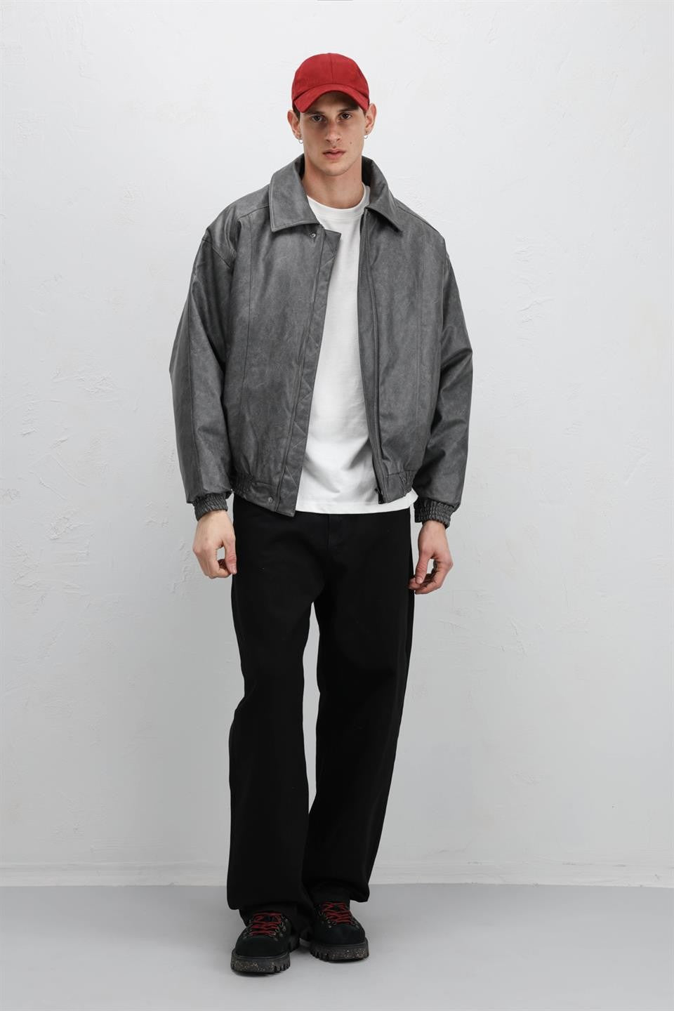 Oversize Deri Bomber Ceket