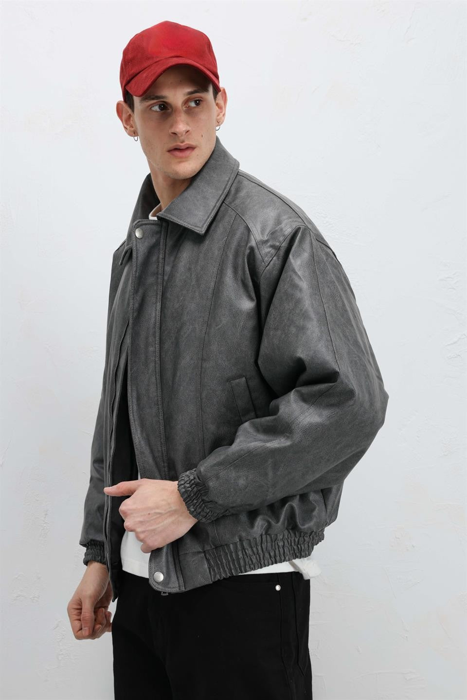 Oversize Deri Bomber Ceket
