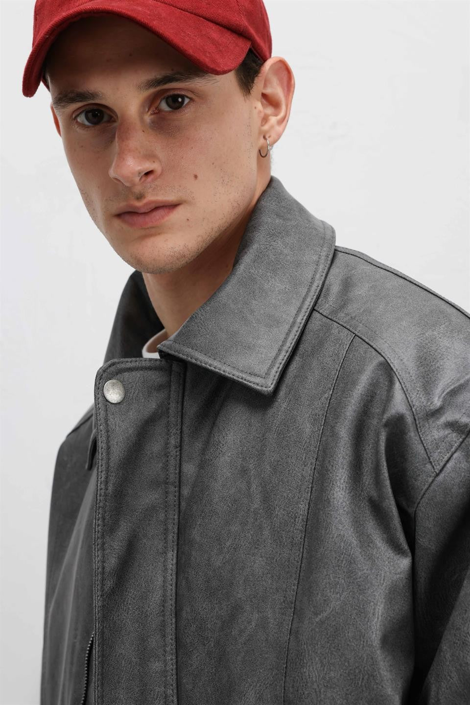 Oversize Deri Bomber Ceket