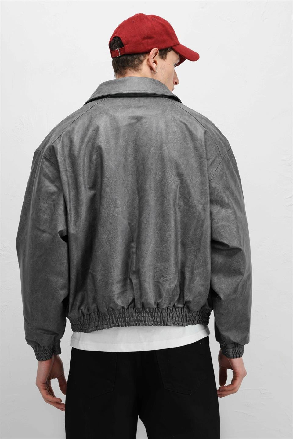 Oversize Deri Bomber Ceket
