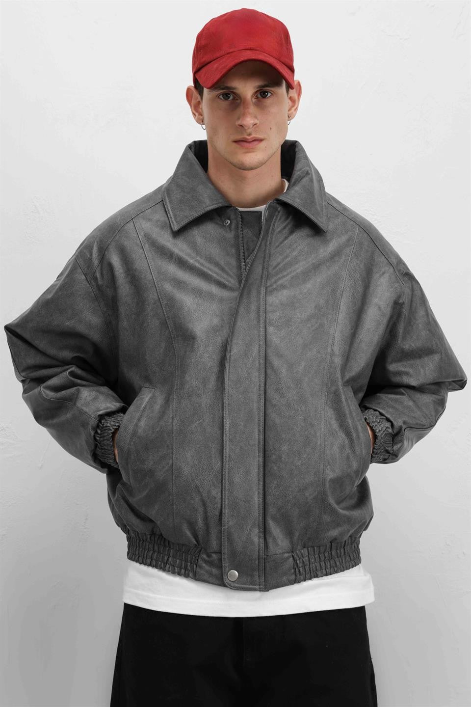 Oversize Deri Bomber Ceket