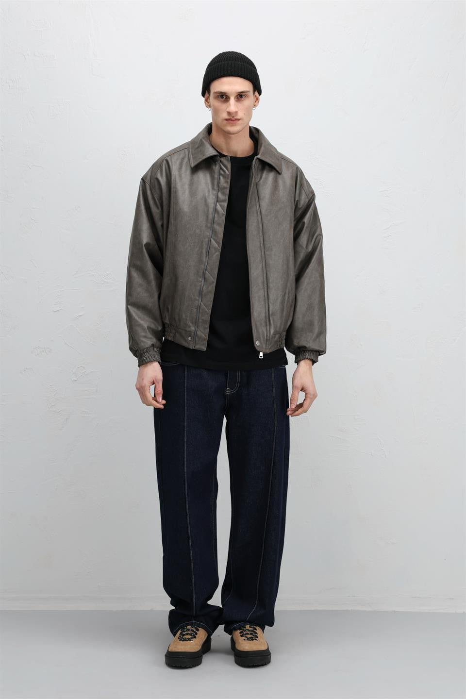 Oversize Deri Bomber Ceket