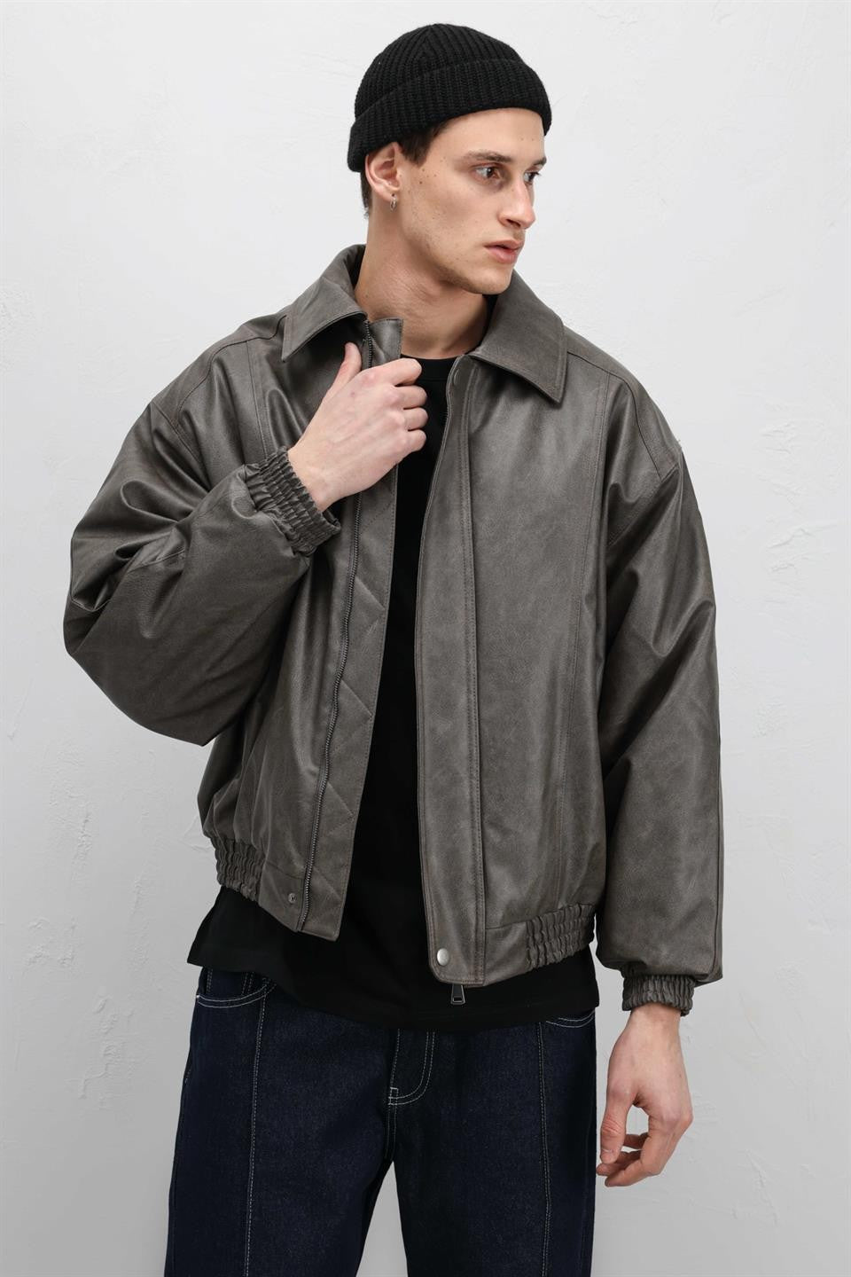 Oversize Deri Bomber Ceket