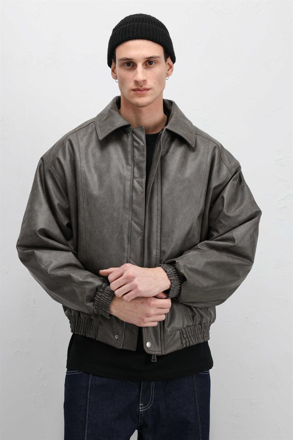 Oversize Deri Bomber Ceket