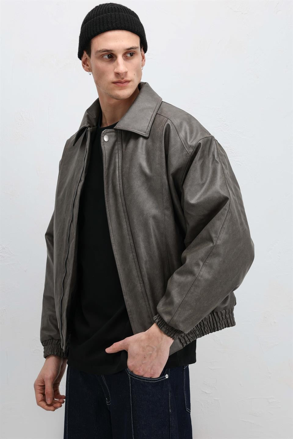 Oversize Deri Bomber Ceket