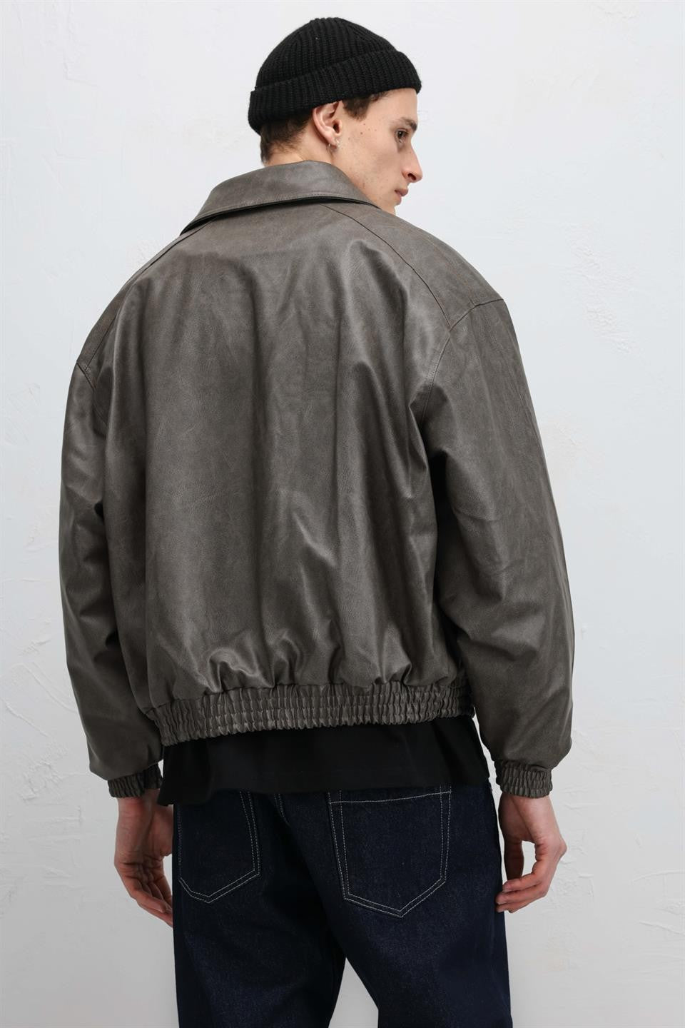 Oversize Deri Bomber Ceket