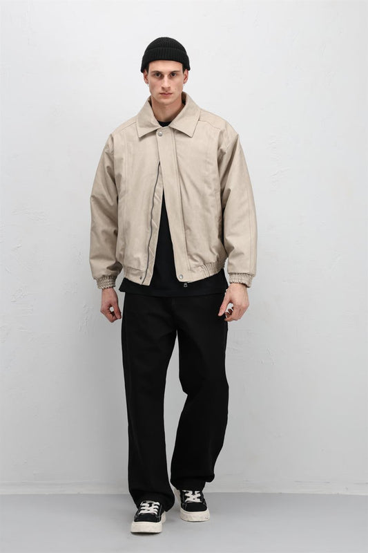 Oversize Deri Bomber Ceket