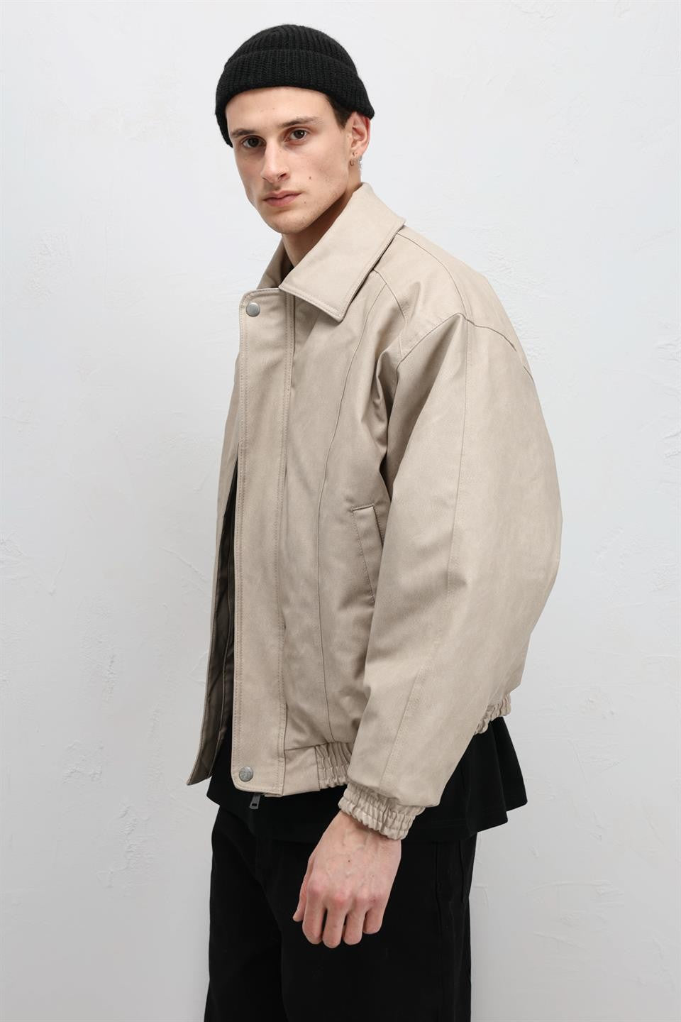 Oversize Deri Bomber Ceket