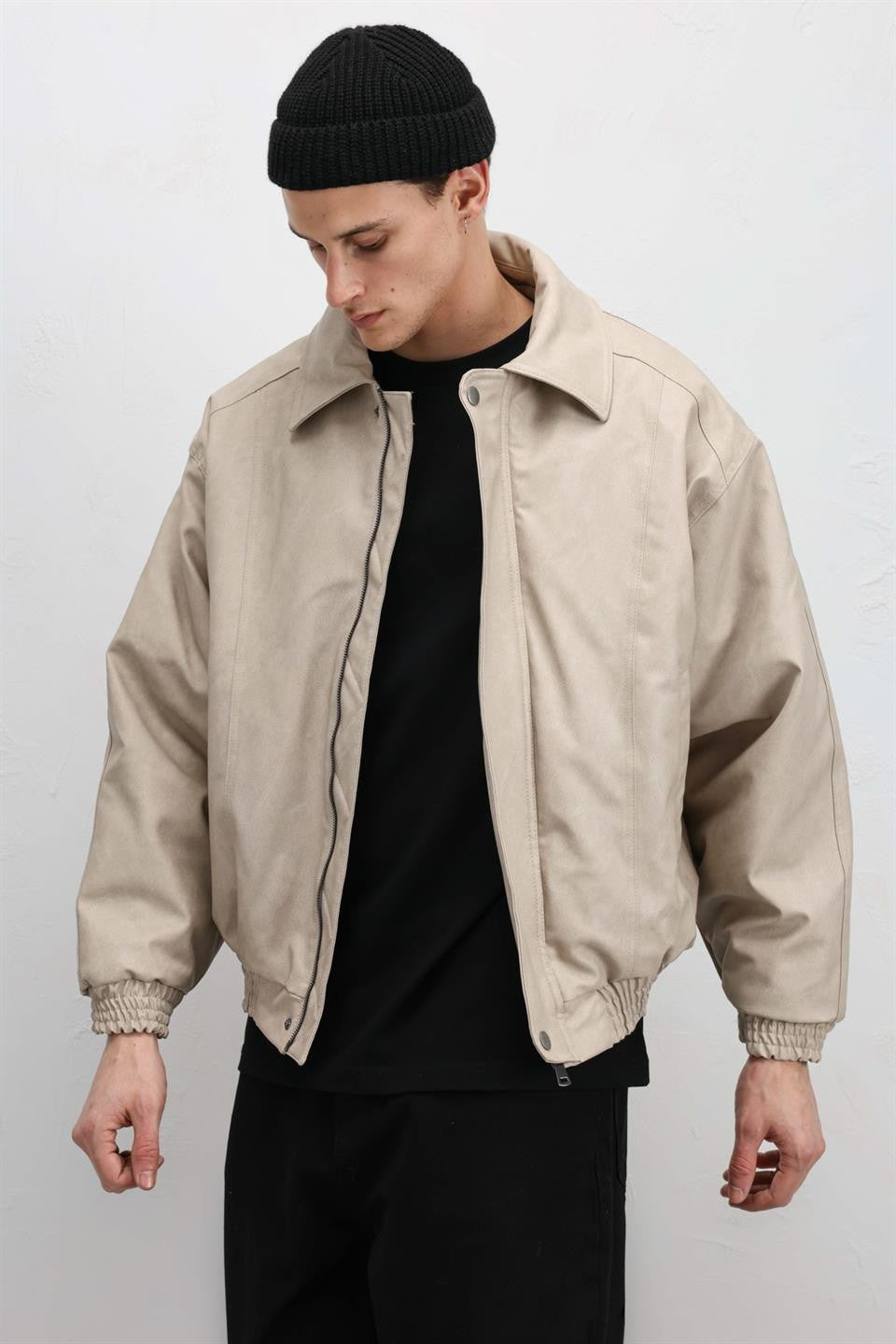 Oversize Deri Bomber Ceket
