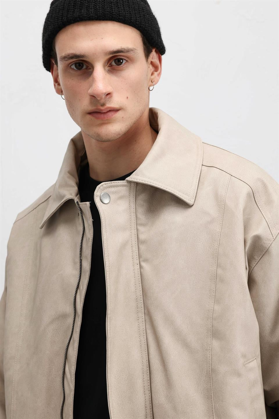 Oversize Deri Bomber Ceket