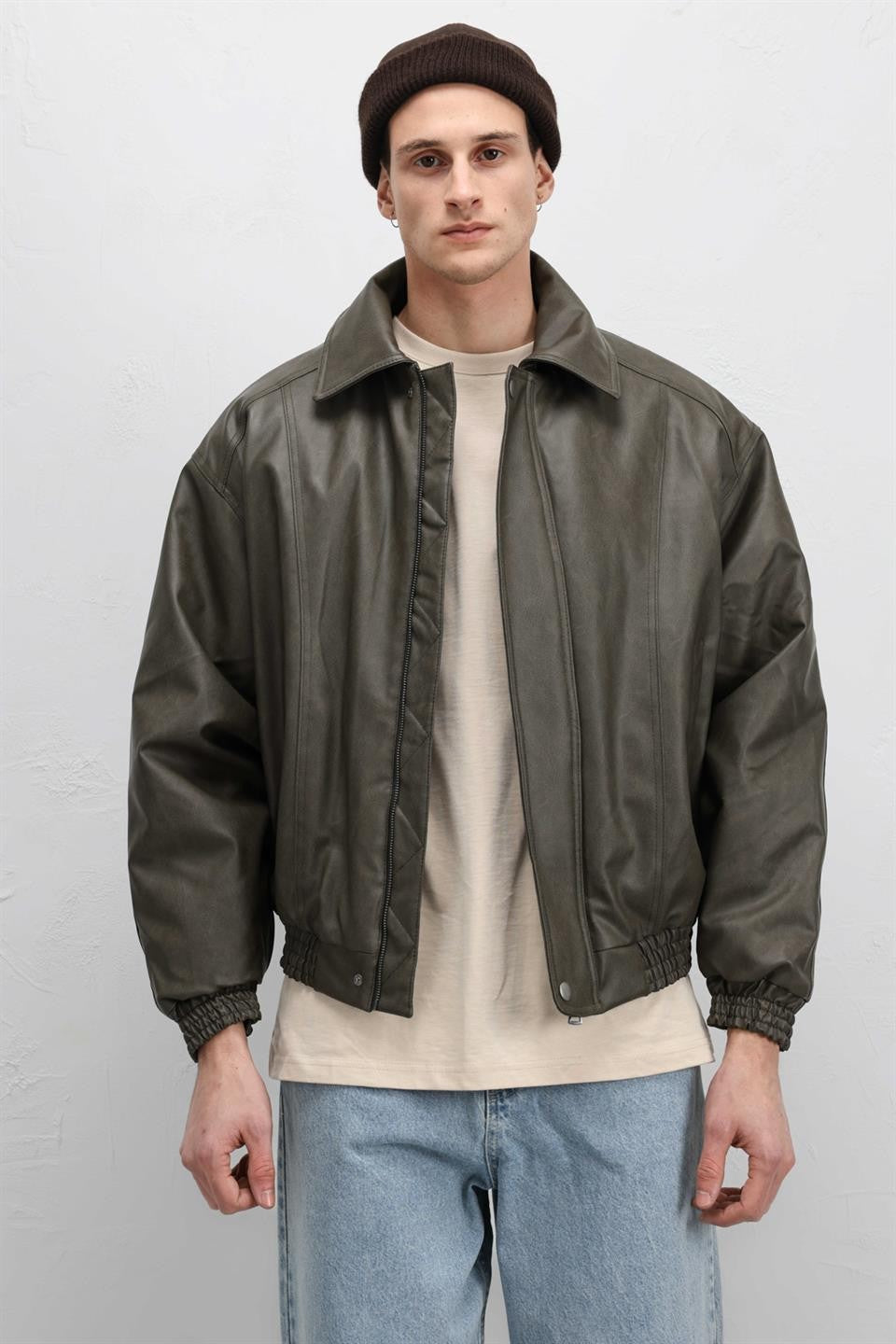 Oversize Deri Bomber Ceket