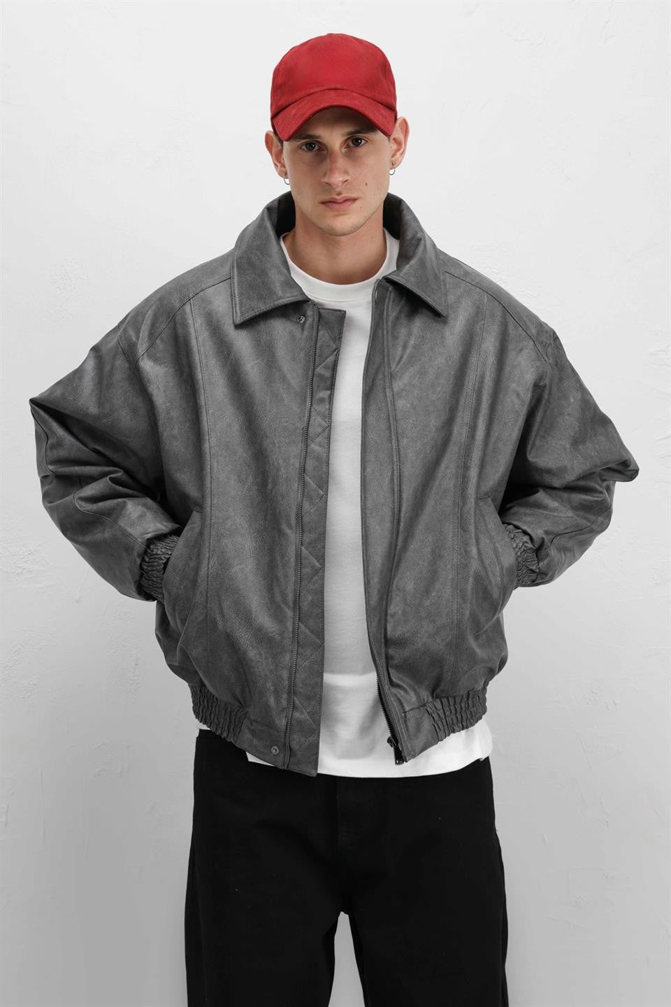 Oversize Deri Bomber Ceket