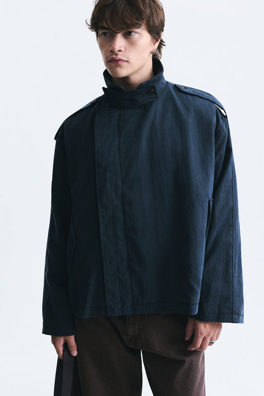 Oversize Düğmeli Dik Yaka Mont