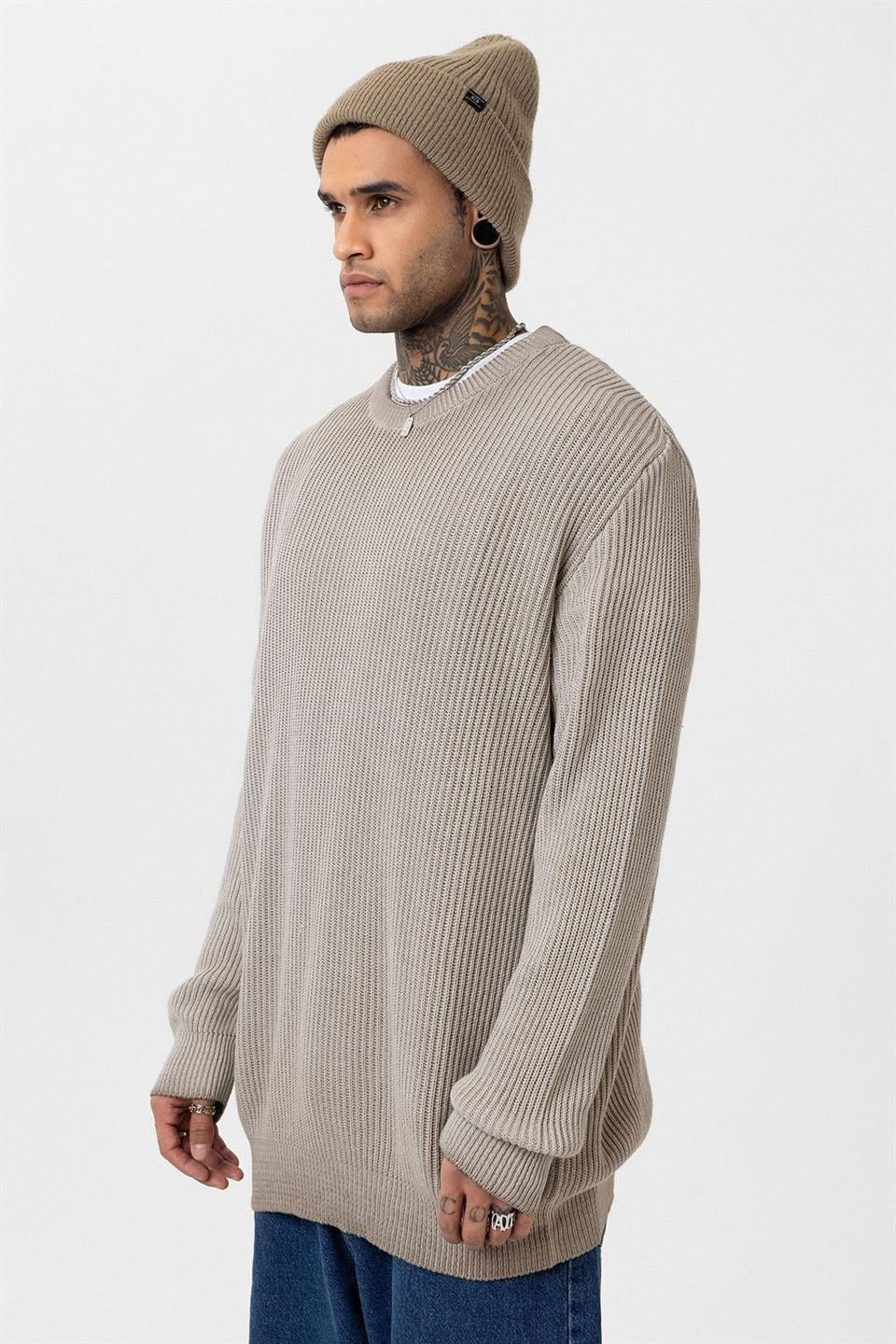 Oversize Yıkamalı Triko Kazak
