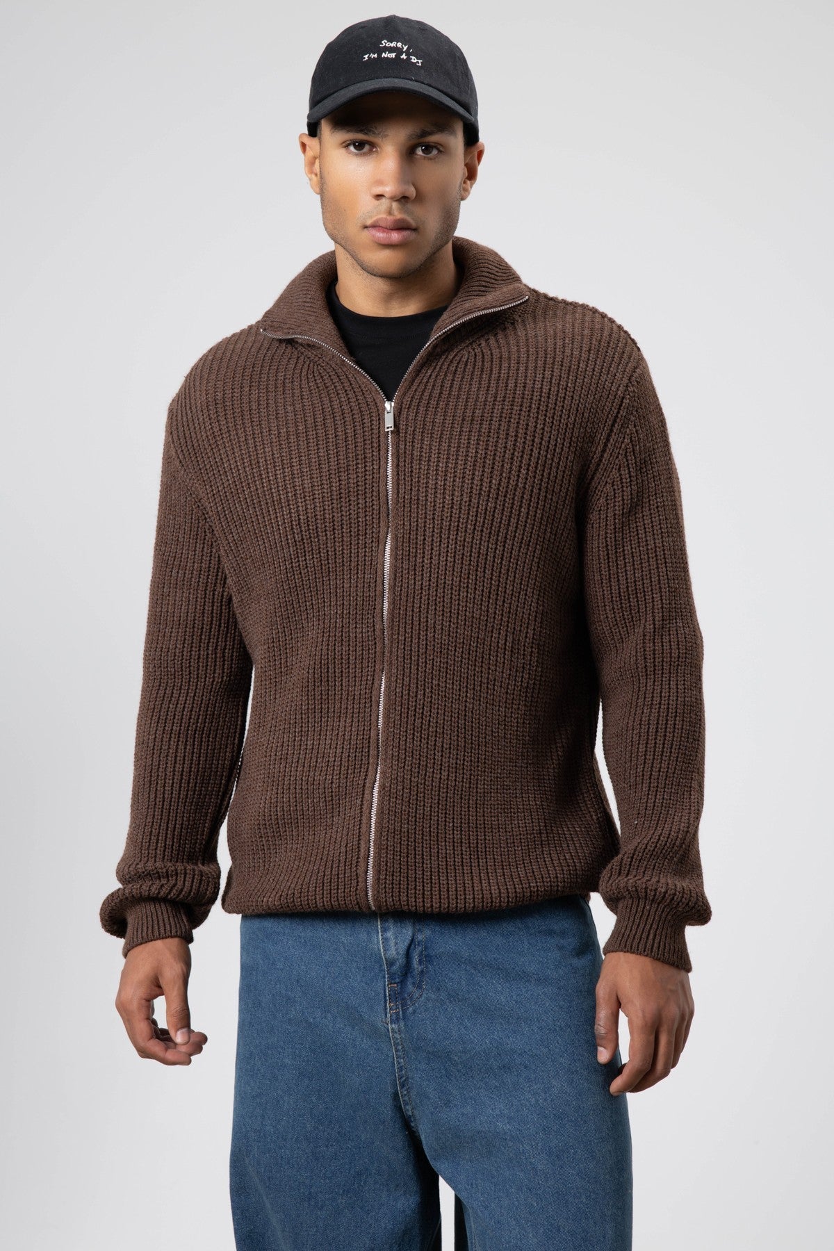 Oversize Fermuarlı Triko Hırka