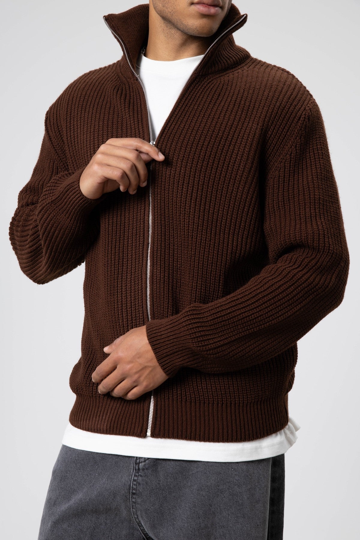 Oversize Fermuarlı Triko Hırka