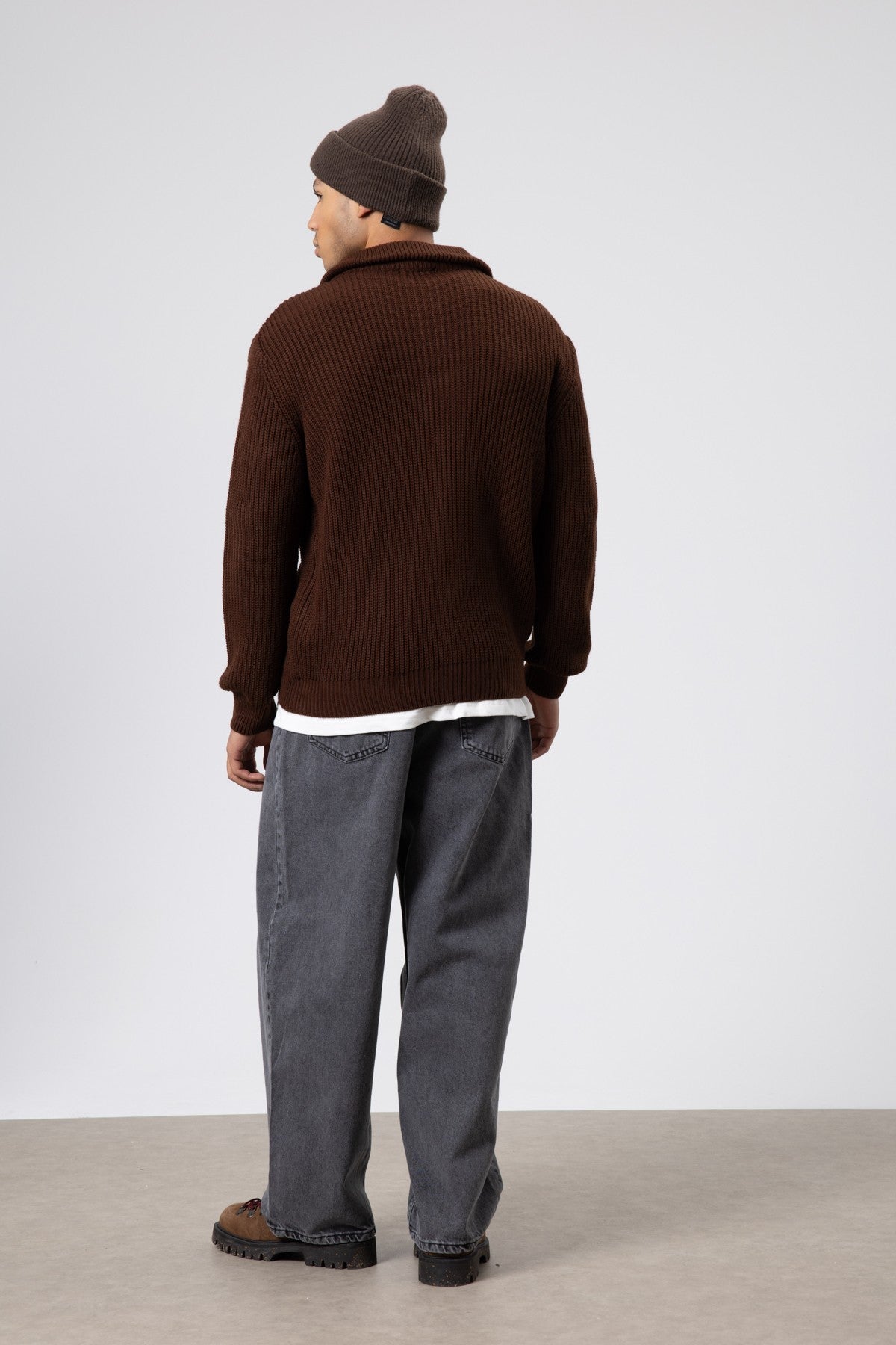 Oversize Fermuarlı Triko Hırka