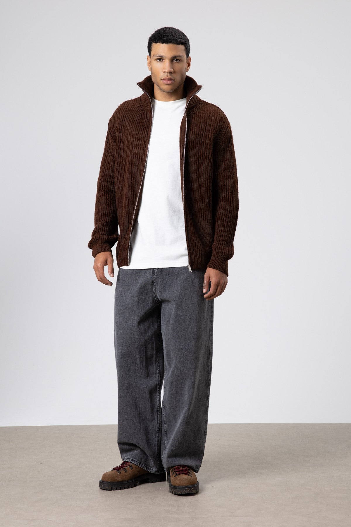 Oversize Fermuarlı Triko Hırka