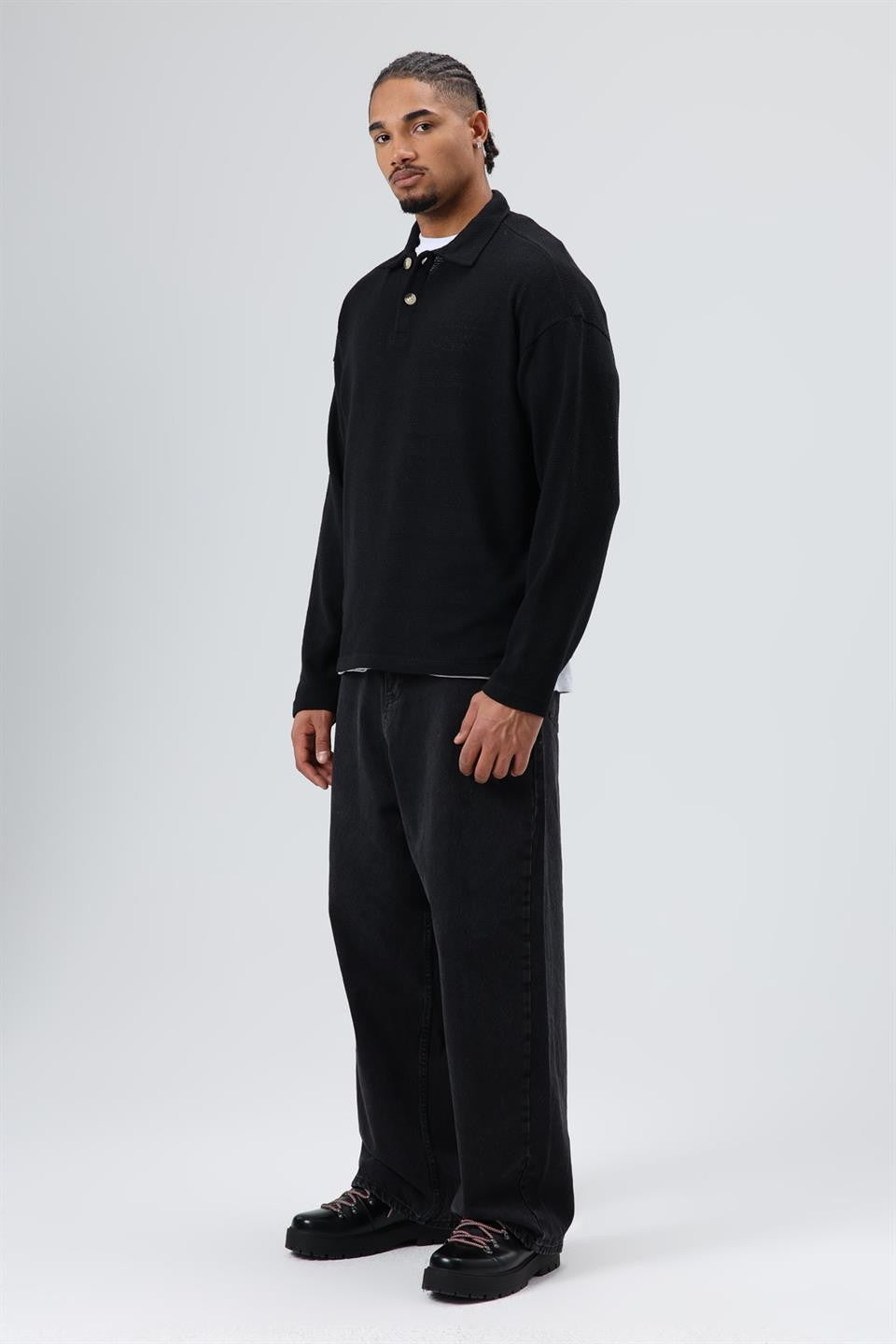 Oversize Polo Yaka Triko Kazak