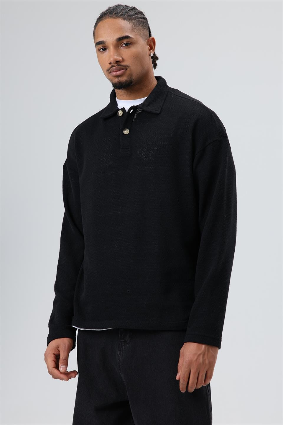 Oversize Polo Yaka Triko Kazak