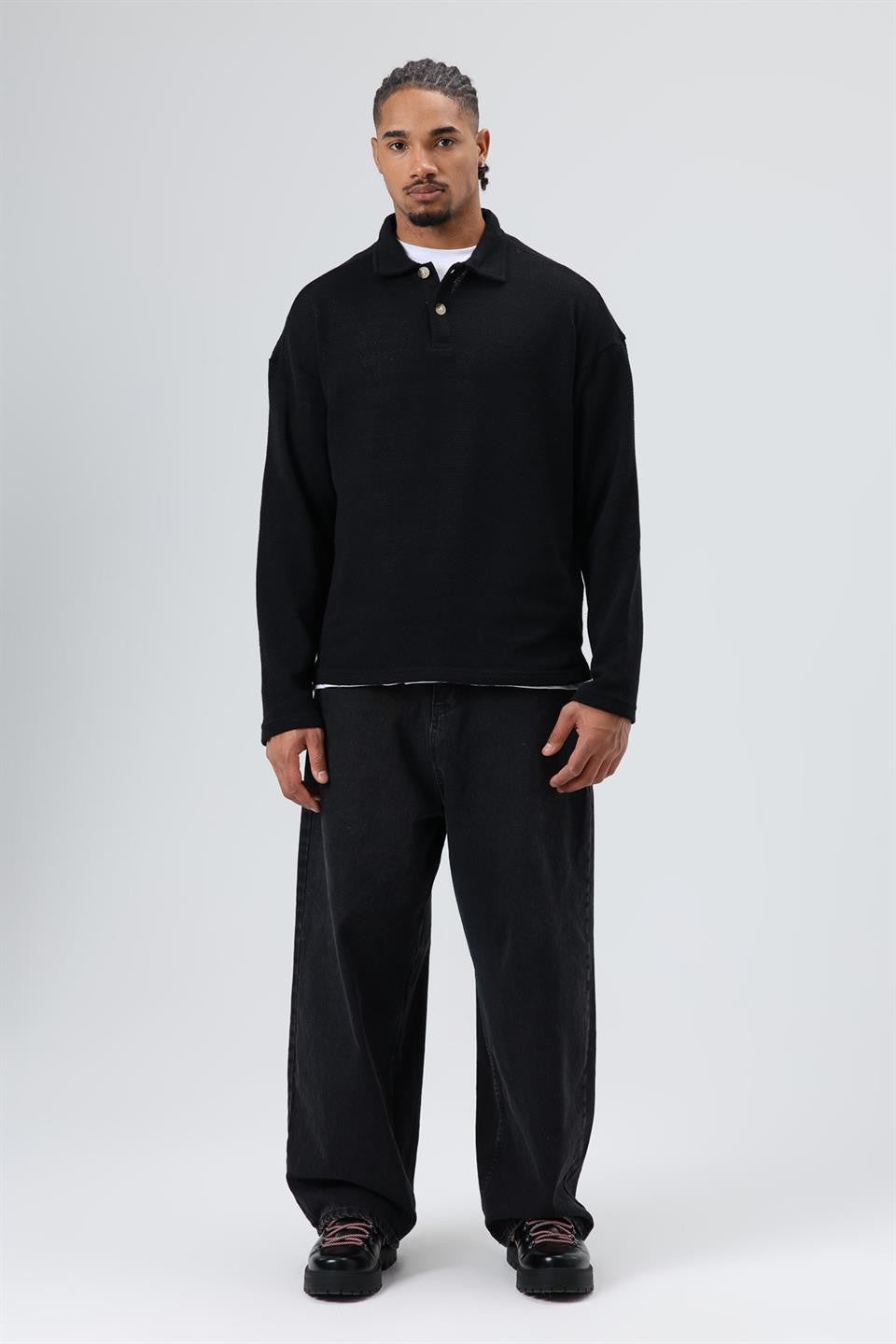 Oversize Polo Yaka Triko Kazak